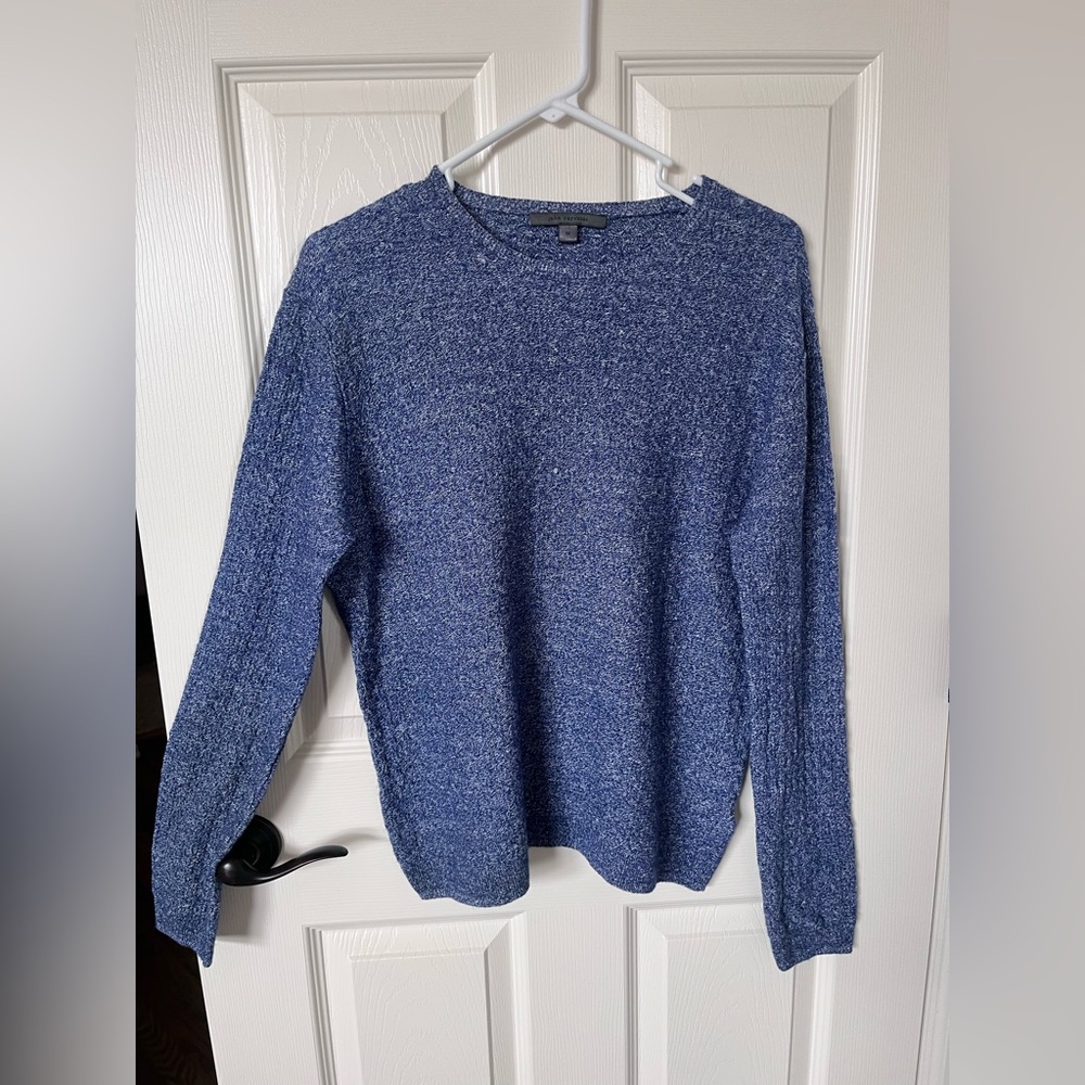 John Varvatos Heathered Blue Crewneck Sweater Silk Cashmere Linen Wool Blend
